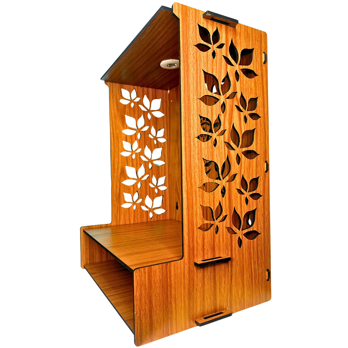 EHKO Shubh Labh Ganesh Mangal Beautiful Wooden Pooja Stand for Home, Temple, Office, Wall Mounted Puja Mandir with LED Spot Light, Size (H- 15.5, L- 11.5, W-11 Inch)