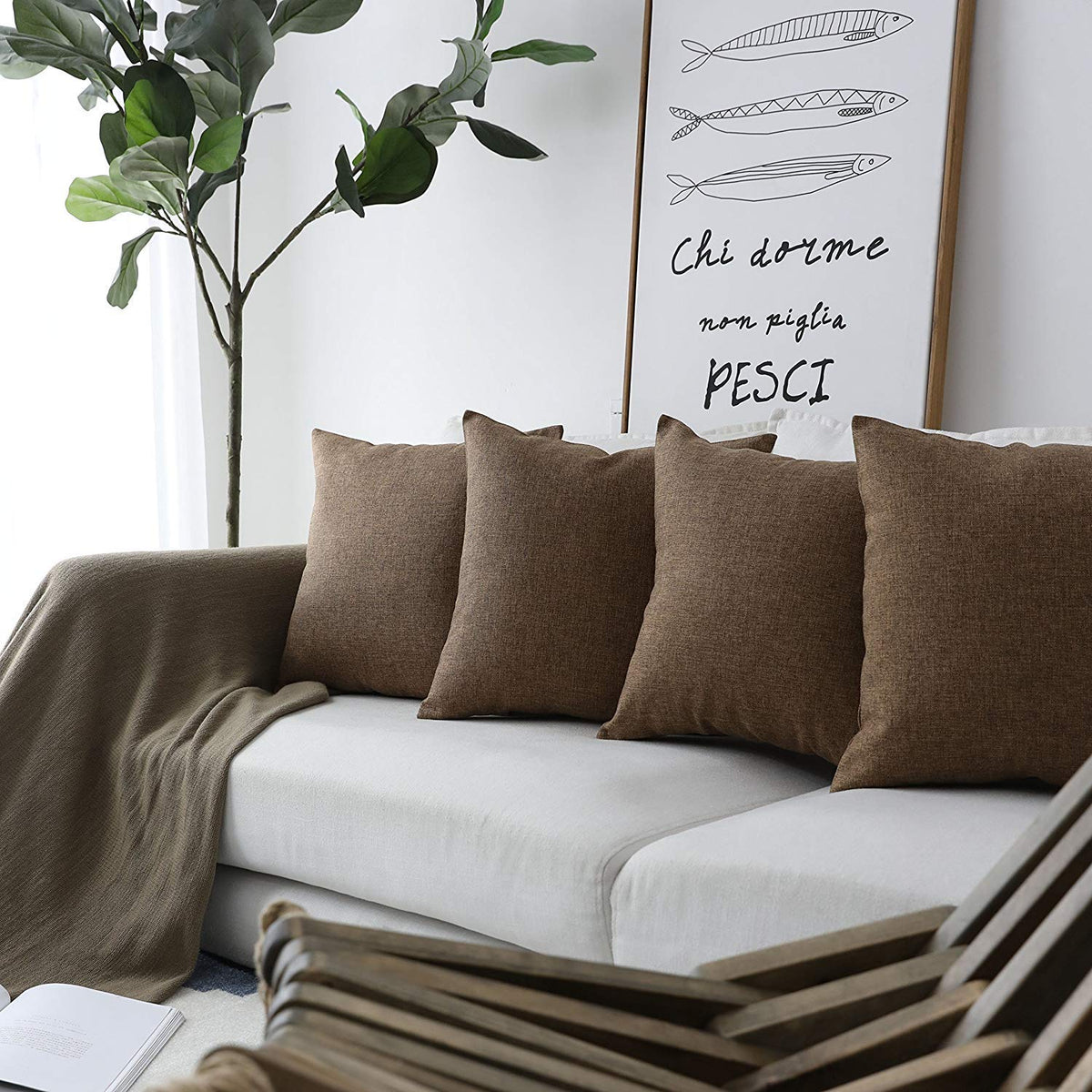 Khooti Jute Cushion Cover | 10x10 | Brown | Set of 2 | Throw Pillow Cover for Couches, Chairs, Sofas, Beds, Coffee Tables, Living Rooms, Bedrooms, Modern Boho Design