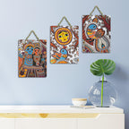 Artvibes Radha Krishna Madhubani Art Wooden Wall Hanger for Home Decor | Living Room | Office | Cafe | Scenery For Drawing Room | Wall Poster | Handcrafted Art | Unique Gift (WH_9606N), Set of 3