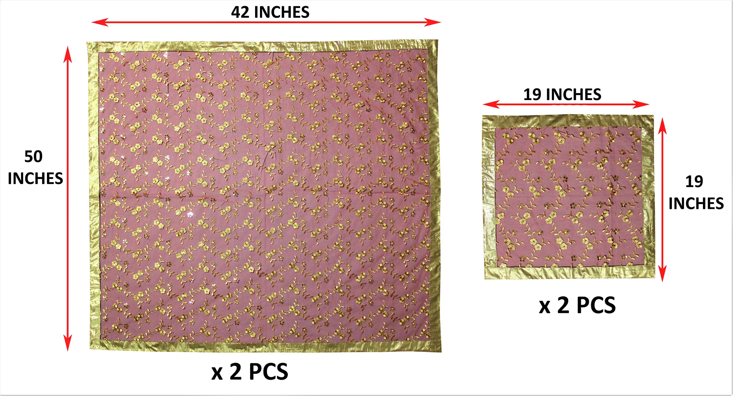 MEVE Rumala Sahib Ji Decorative Cloths for Temple (Set of 4, Red with Yellow Embroidery)