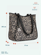 ZOUK Naisha Black Floral Tote Bag for Women | Vegan Leather Large Shoulder Handbag with Bottle Holder, Multiple Pockets & Water-Resistant Lining | Office, Travel & Daily Use | FloMotif