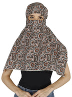 DEEPNYRA - LIVING STYLE Women and Girls Printed Scarf Cum Face Cover Mask Head Neck Face Safety Sun Protection Scarf Mask Head Bandana Wrap Pure Cotton Printed Stole (Grey Paisley)