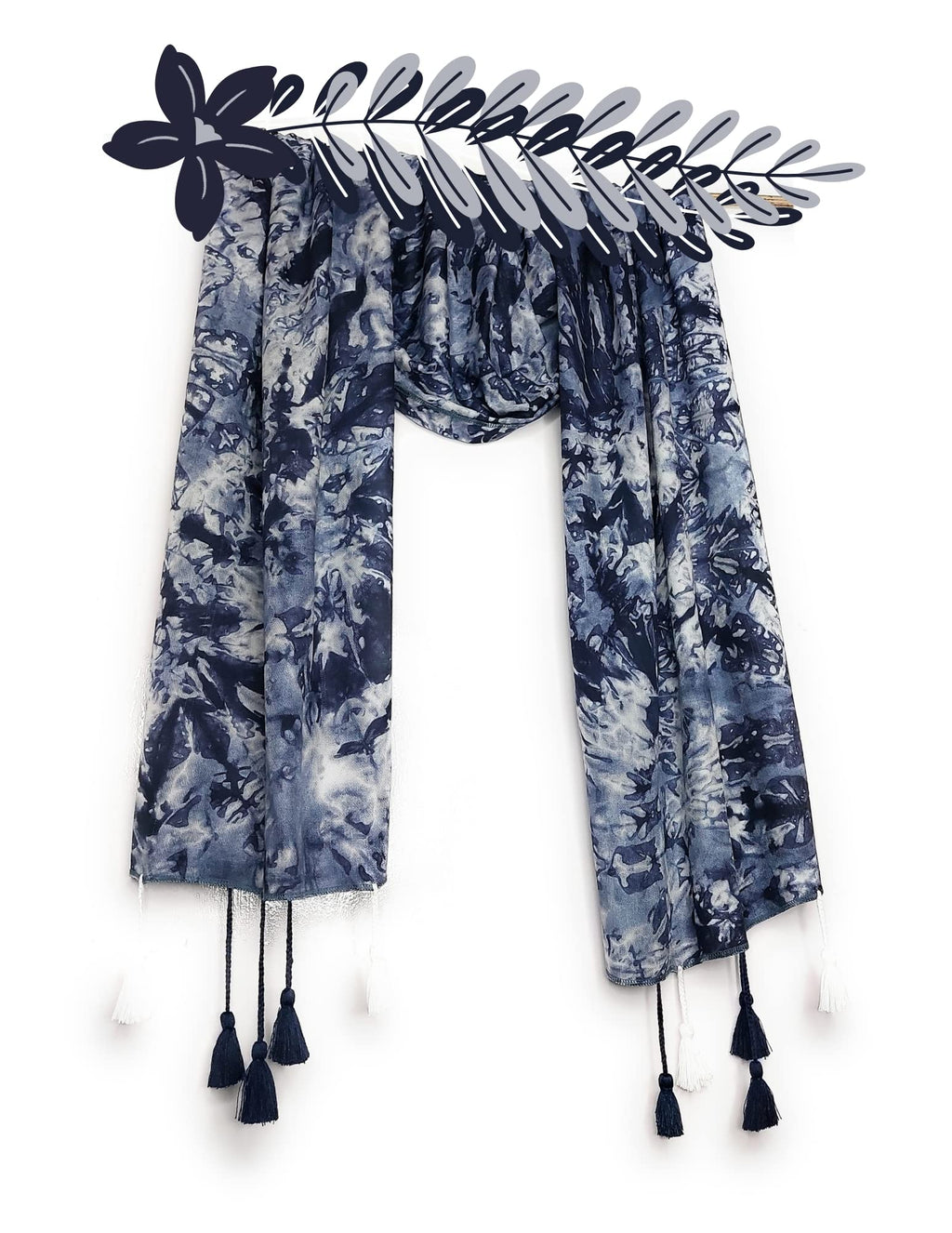 Chandwasia Viscose Scarf | Pashmina Design Stole & Shawl for Men & Women | Lightweight for Summer & Warm for Winter - Navy Blue