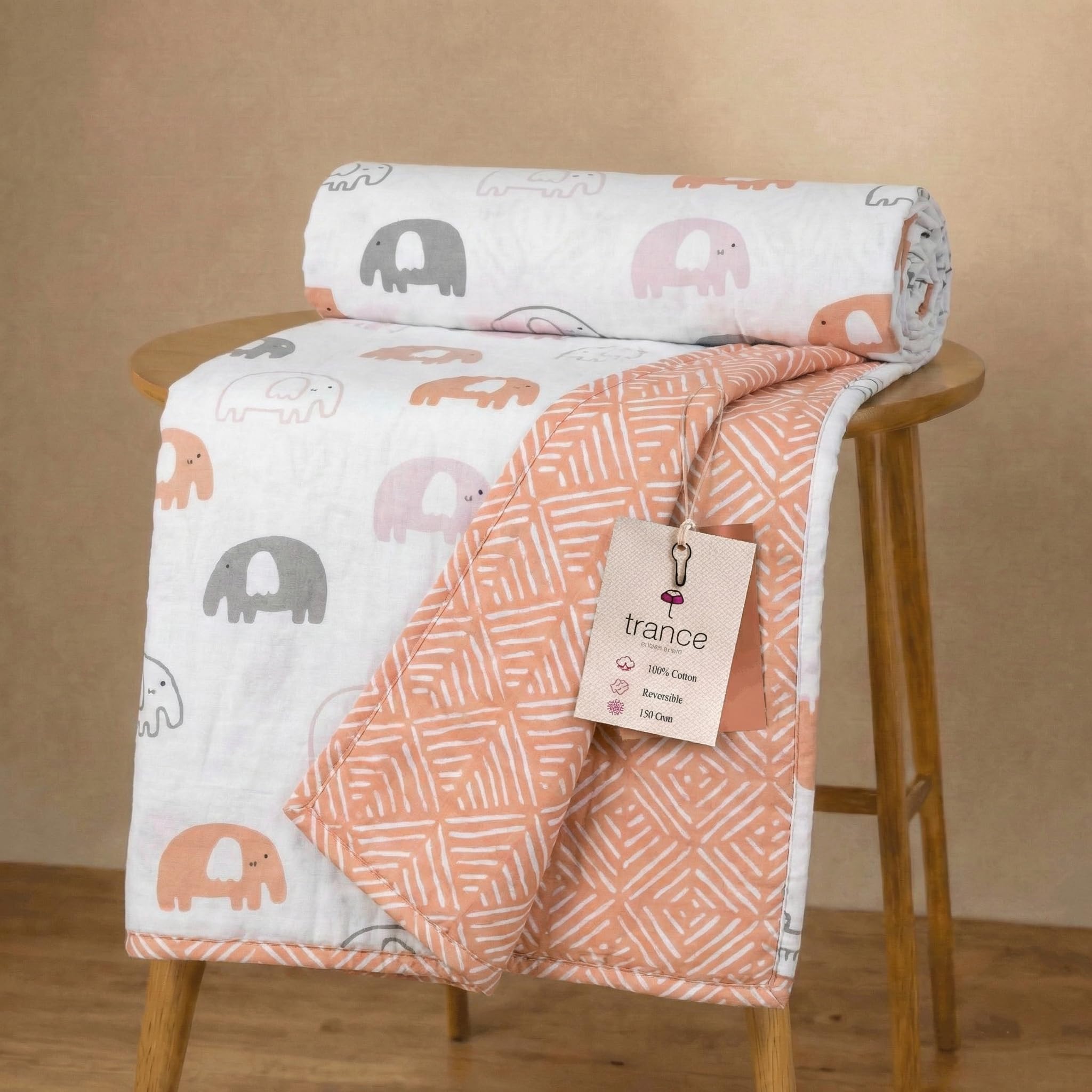 Trance Home Linen Premium 100% Cotton Dohar for Double Bed | 150 GSM | Reversible Ac Comforter | Light Weight All Season Soft Blanket (84x88 Inches | Terra Tots) Kafalo