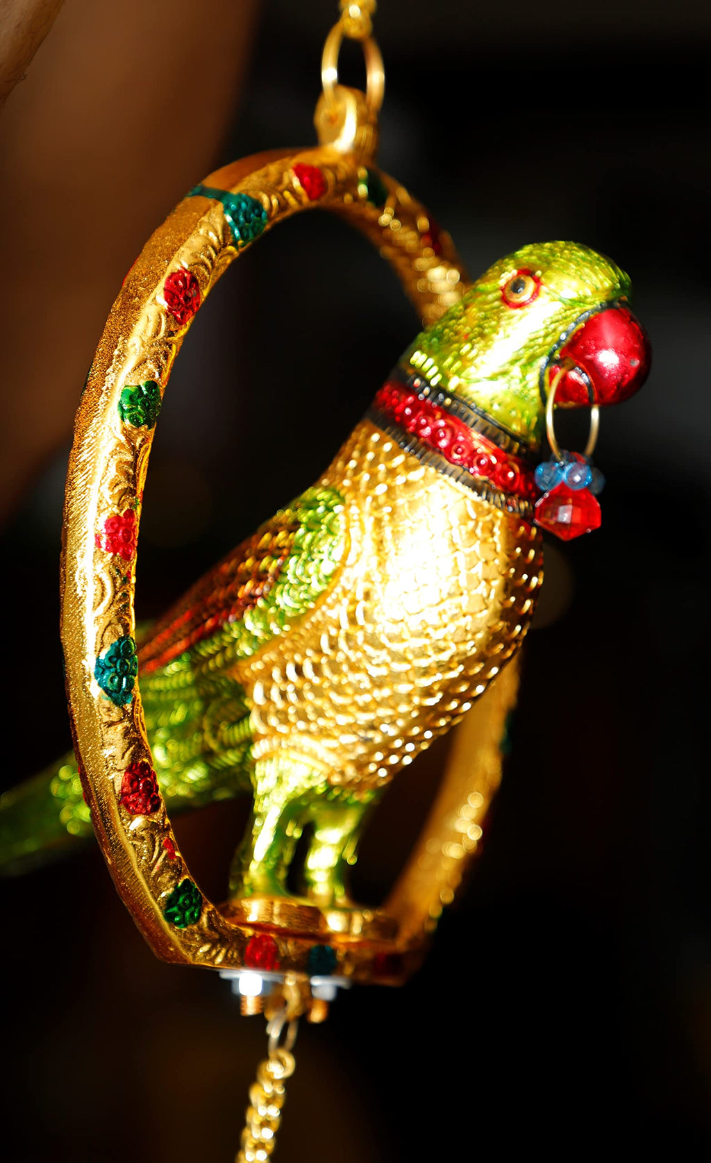 KridayKraft Metal Hanging Parrot Statue Showpiece Figurines (Medium size, Golden)