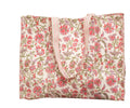 Awdhesh Kumar Blush Bloom Carryall Hand Block Printed Cotton Tote Bag for Women, 40x35 cm, Floral Pattern (Ivory Blossom/Blush Garden)