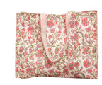 Awdhesh Kumar Blush Bloom Carryall Hand Block Printed Cotton Tote Bag for Women, 40x35 cm, Floral Pattern (Ivory Blossom/Blush Garden)