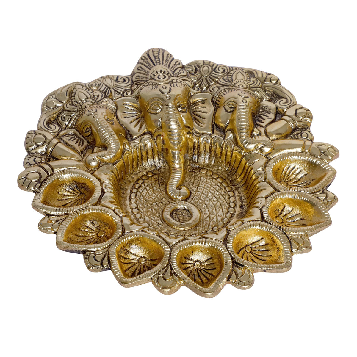 KridayKraft Metal Ganesha Puja Thali with Diya Ganpati Pooja Thali for Puja Room Mandir Temple Ganesha Murti Idol Pooja Thali for Diwali Poojan Decorative Showpiece