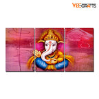 VIBECRAFTS 3 Pieces Beautiful Bal Ganesh Canvas Wall Painting Fitted With Wooden Frame For Home | Office | Living Room | Gifts(PTVC3Pcs3_11512)