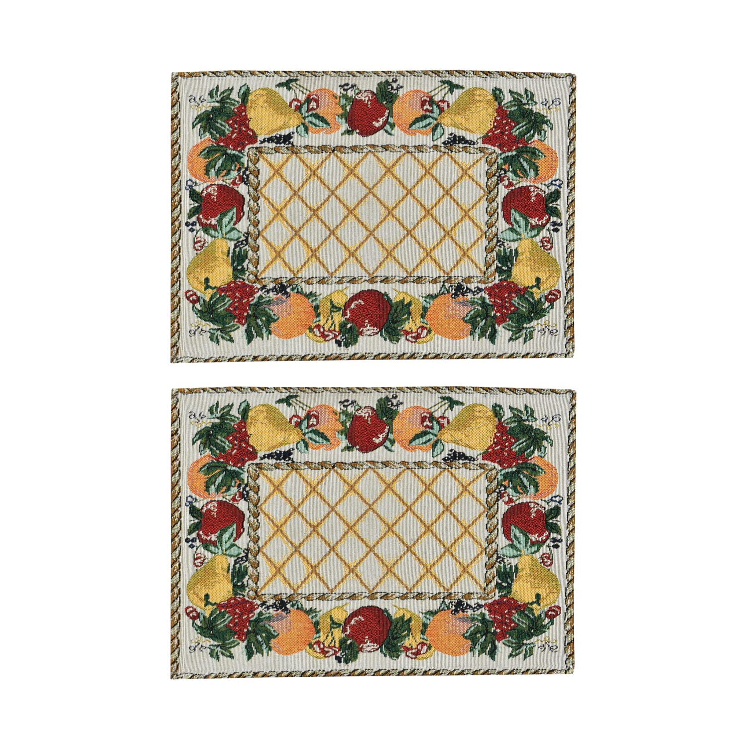 Galaxy Home Decor Dining Table 2 Table Mats ( Mat 13x18 inches ) Washable Cotton Linen Mat Jacquard Fabric, Multicolor (Fruits Design, 2 Mats) Kafalo