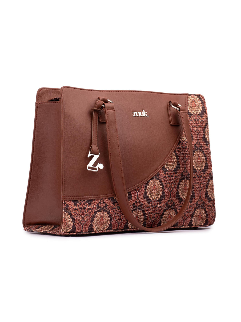 ZOUK Office Essential Bag | Jute | Vegan Leather Handcrafted Tote Bag With Double Handle Shoulder Strap | Jodhpur Damask