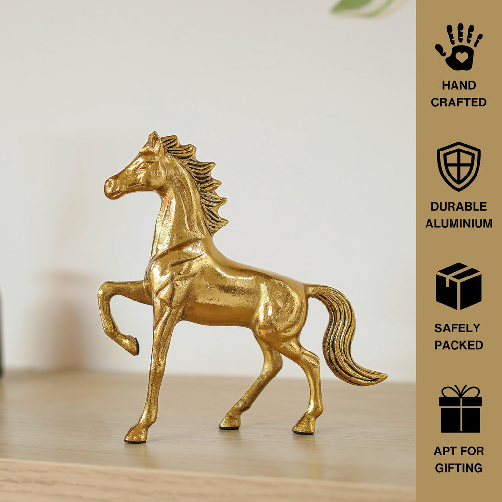 BEHOMA Metal Horse Figurine Showpiece Pack of, Gold - Pack of 5