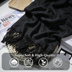 Black Pashmina Wrap, Ciormis Ladies Warm Fall Winter Pashmina Cashmere Scarves and Shawls Formal for Evening Party (Black)