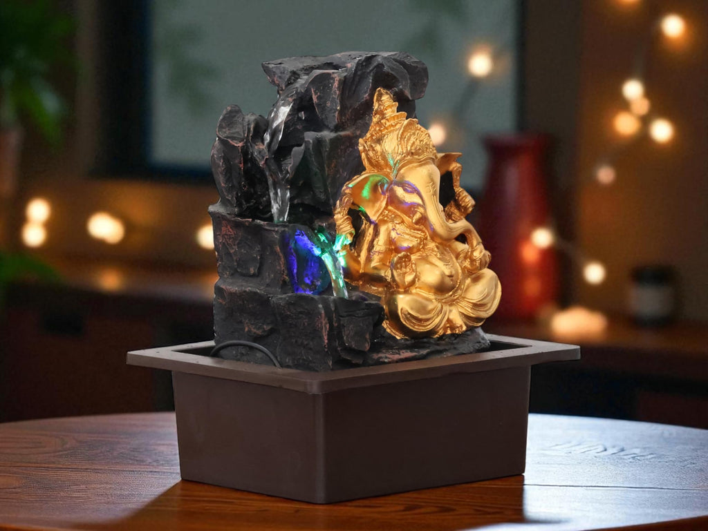 KridayKraft Ganesh Waterfall Design Table top Colour Changing Lights Fountain Polyresin Showpiece for Home Garden Living Room Decor Decoration Gift Items, 30 CM 1.3 kg