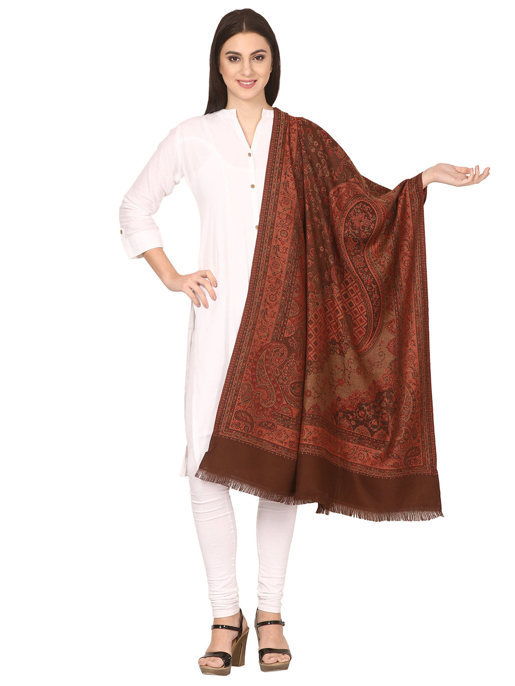 Pashtush Womens Jamawar Shawl Parent (Coffee)