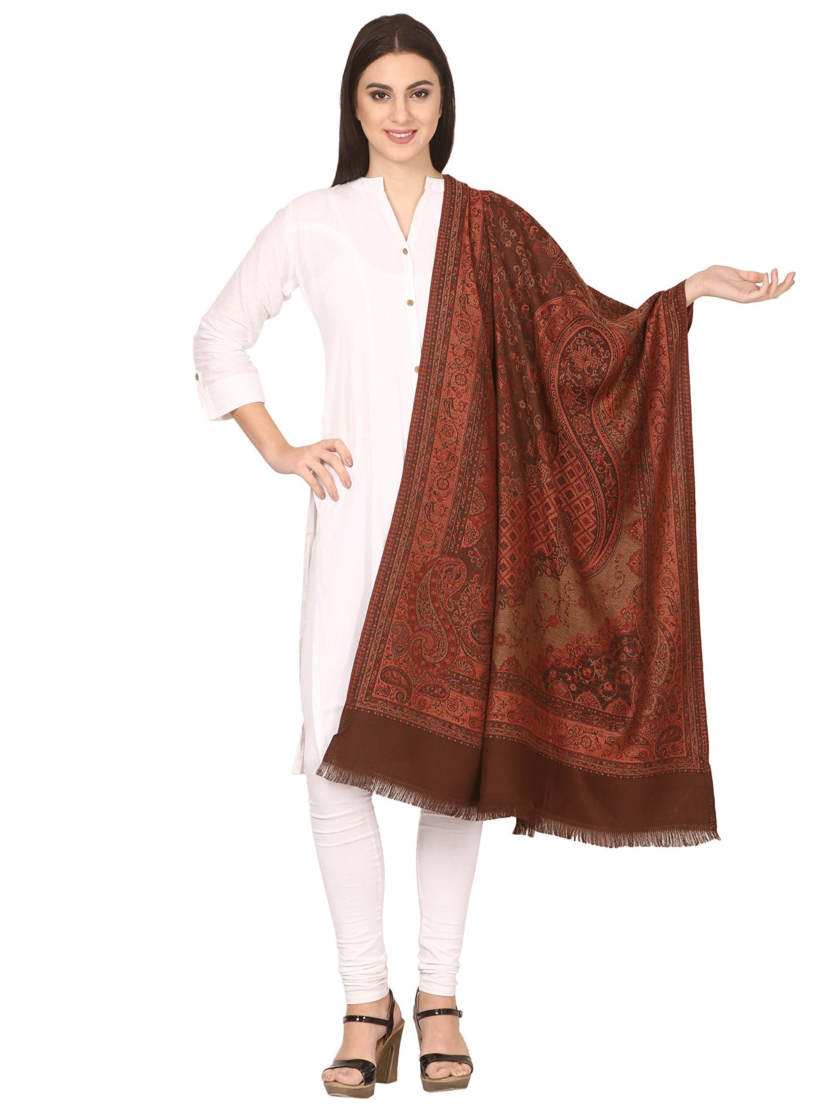 Pashtush Womens Jamawar Shawl Parent (Coffee)