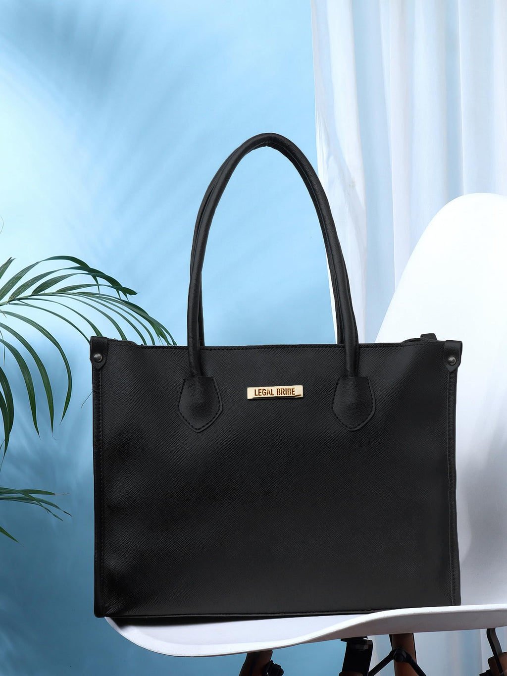 LEGAL BRIBE Women Textured Classic Tote Bag (Black)