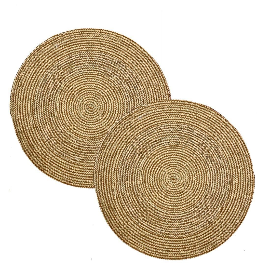 SAPROSE® Polypropylene Multipurpose Braided Round Table Mat (2 PCS Pack, 40 cm), Dinning Place mats, Side Table Mat, Doilies, Machine Washable Large Mat for Dining Table (15.5 Dia., Beige-Jute) Kafalo