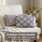 STITCHNEST Set of 2 Polycotton Cushion Covers – 12x18 Inches – Grey & White Ikat Geometric Print – Elegant Cushion Covers for Sofa & Living Room | Perfect for Home Decor