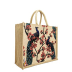 Sangra Multicolor Jute Lunch Bag for Men & Women with Zip and Handle - Peacock Design
