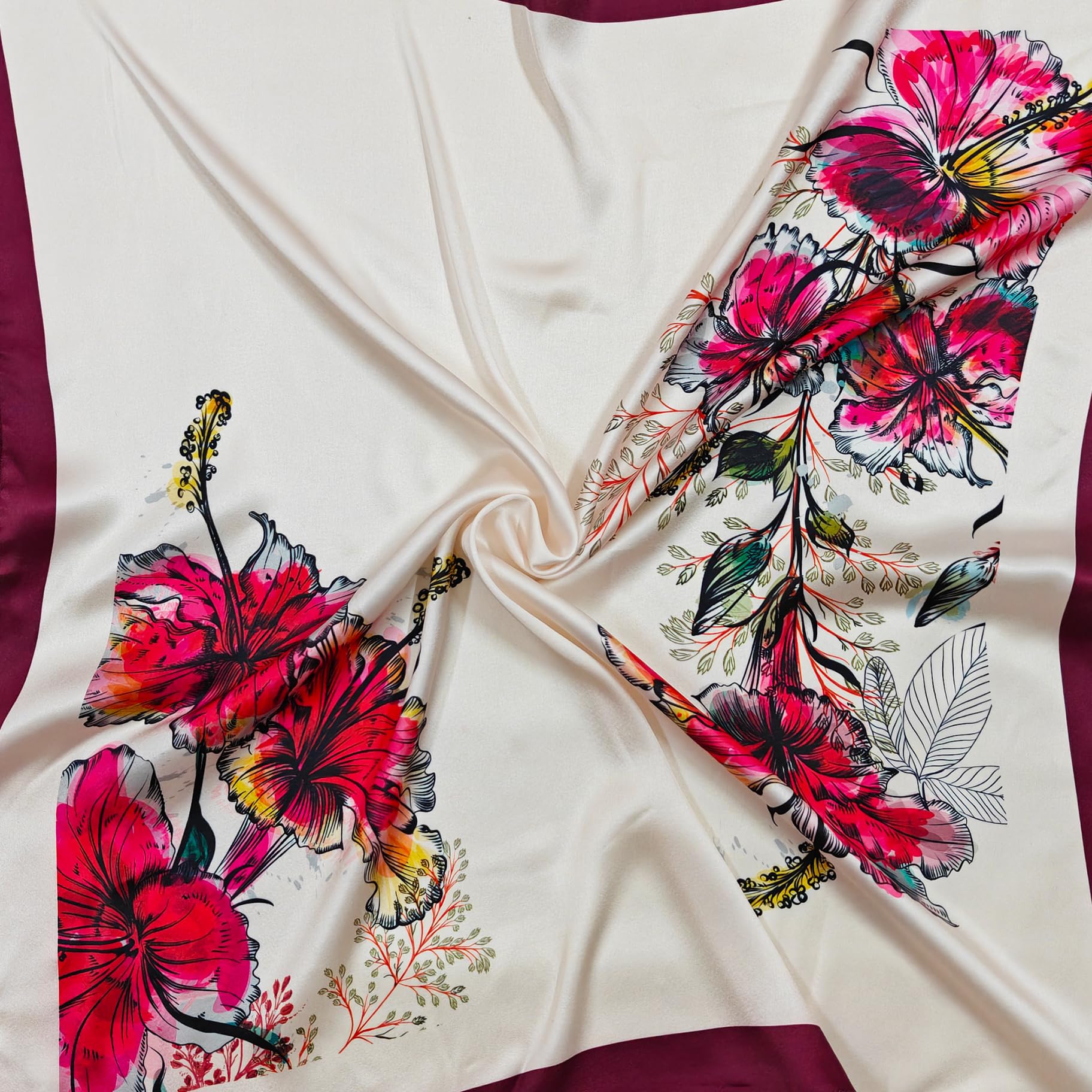 ONE ECHELON Satin Silk Small Neckerchief Square Scarf (Vineyard Bloom)