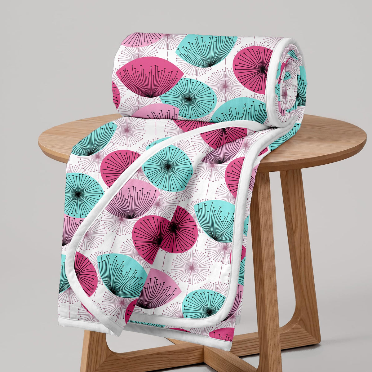 Divine Casa Glace Cotton 120 GSM Reversible Lightweight Printed Double Bed AC Dohar Winter Blanket Quilt - Pink and Turquoise| TC - 120 Kafalo