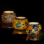 BRAHMZ® Set Of 3 Handmade Glass Mosaic Turkish Moroccan Tea Light Candle Holders (Md7)