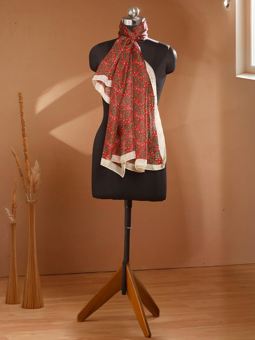 CrossKulture Scarf Stole for Women - 185 x 135 cm Chiffon Scarf with Floral Print | Lightweight Soft Stole for Girls | Satin Feel Neck Wrap | Women Accessory (Colour6)