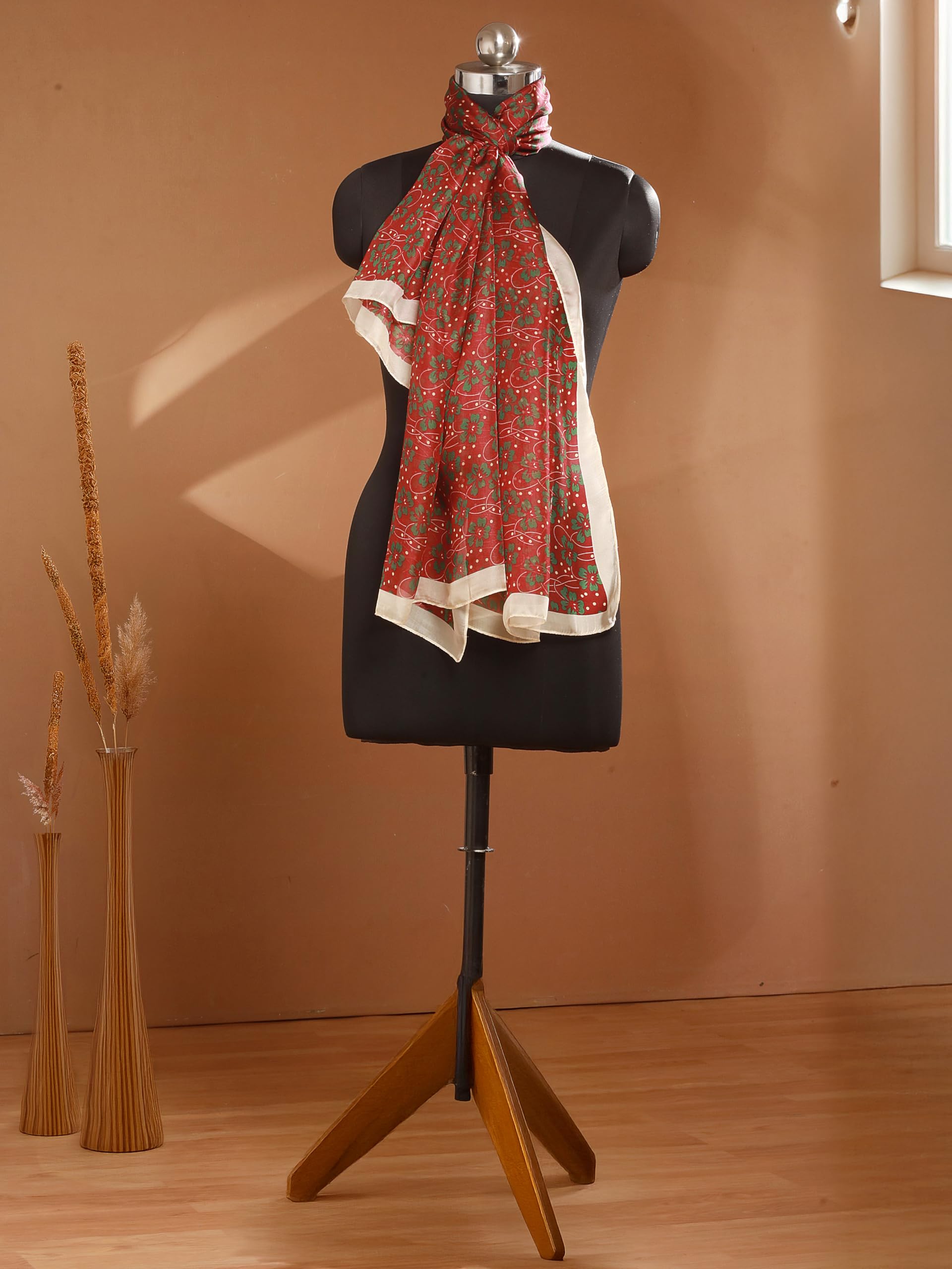 CrossKulture Scarf Stole for Women - 185 x 135 cm Chiffon Scarf with Floral Print | Lightweight Soft Stole for Girls | Satin Feel Neck Wrap | Women Accessory (Colour6)