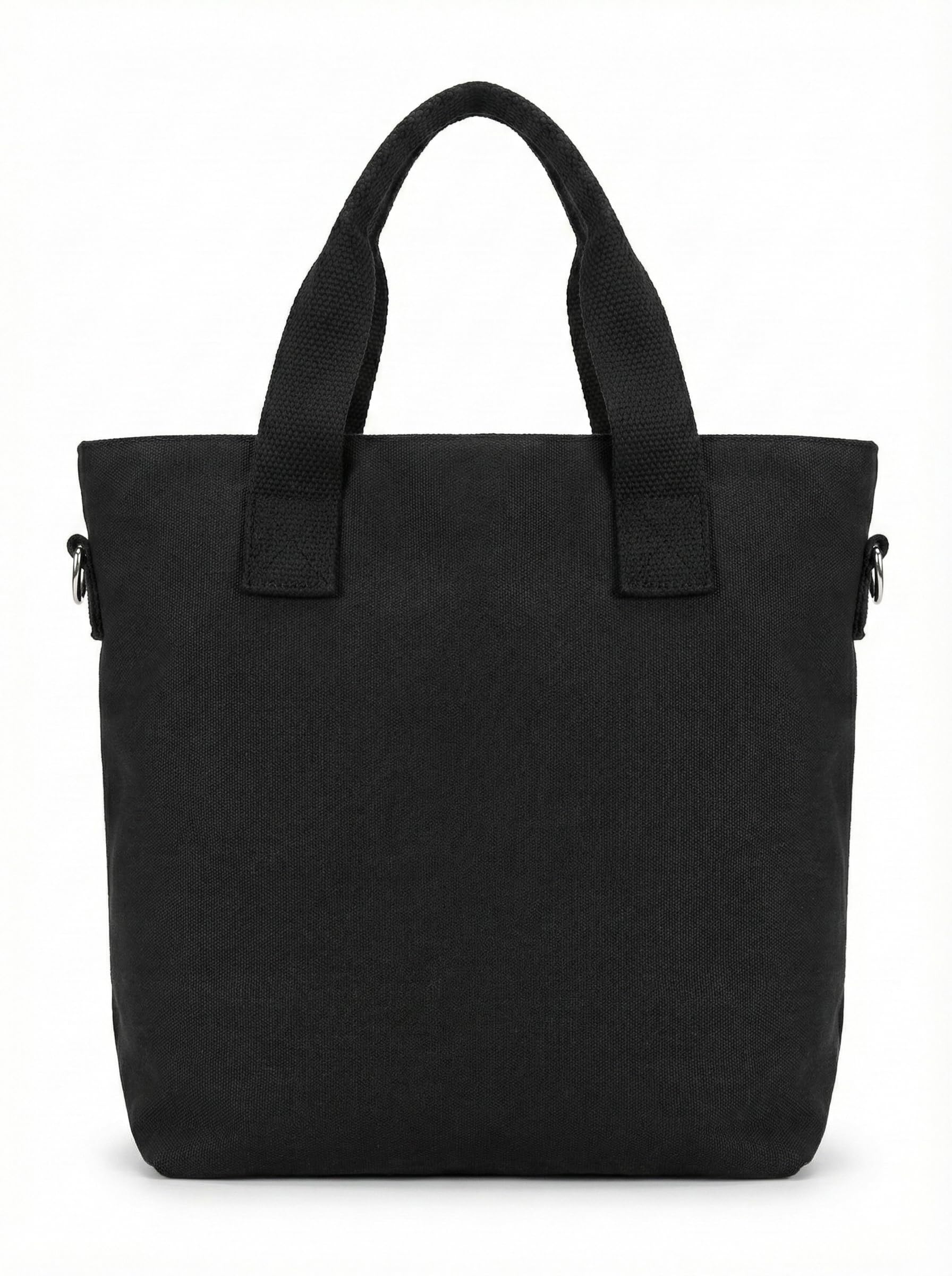 BROGBUS Canvas Tote Bag for Women Office Use, College Girls with Compartment, Black