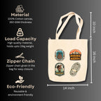 snapiq COTTON 350 GSM Canvas Tote Bag for Women and Girls Thick Fabric with Zipper (Beige, Adventure badge)