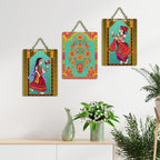 Artvibes Rajasthani Art Decorative Wall Art MDF Wooden Wall Hanger for Living Room | Art For Wall | Wall Sculpture | Signs & Plaques | Festive Decor | Wall Poster | Unique Gift (WH_9603N), Set of 3