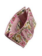 Mohinii Large Cotton Quilted Tote Bag - 18x18 Inch Ikat Print Shopping Bag for Women, White Pink Ethnic Design