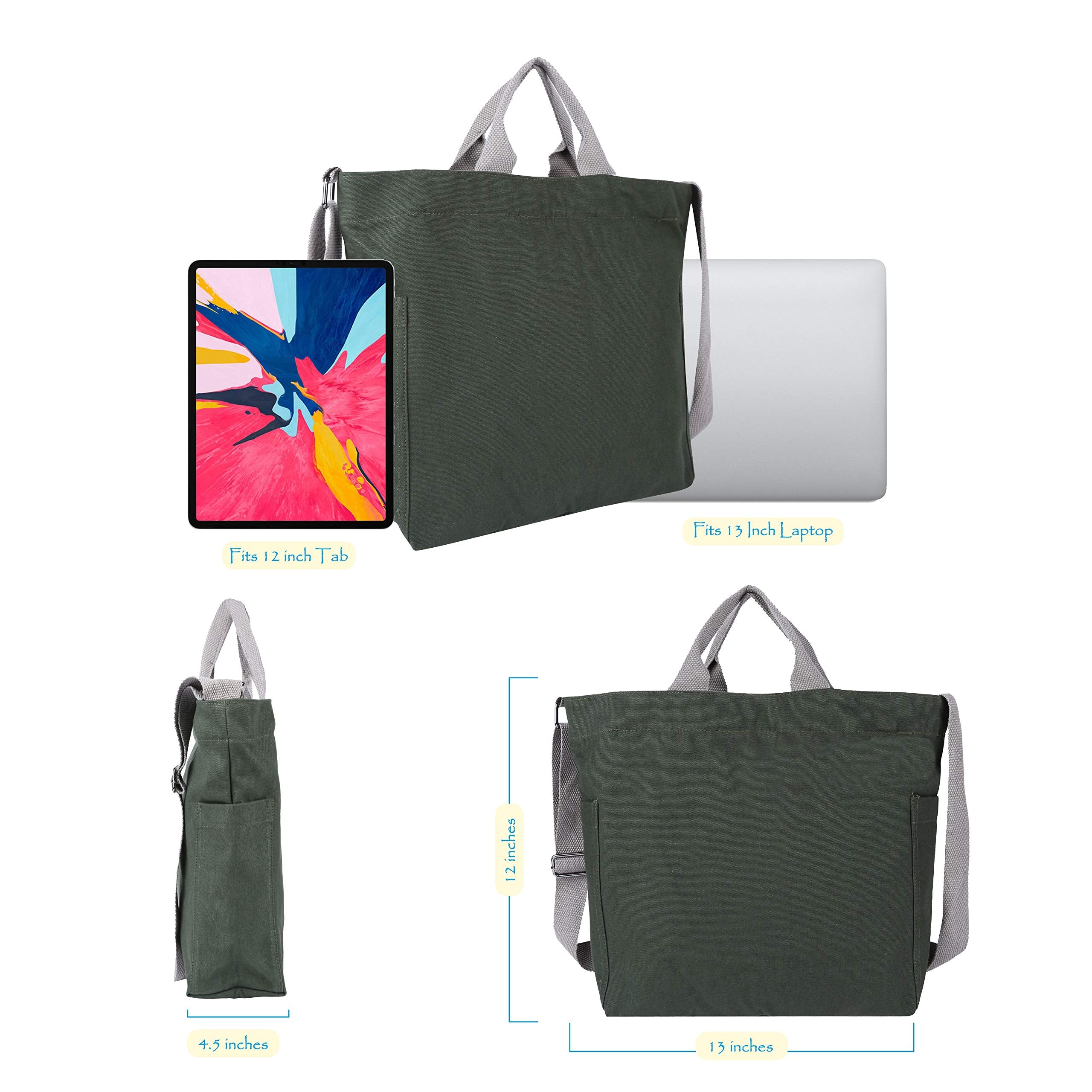 Sangra Women's Canvas Tote Handbag - Versatile Casual Shoulder & Crossbody Work Sling Bag (Dark Olive)