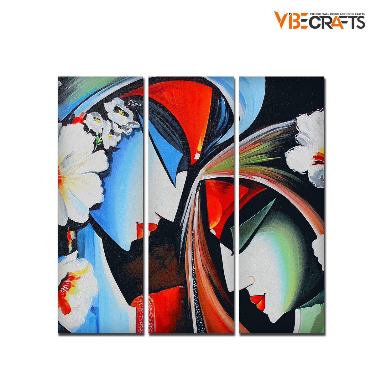 VIBECRAFTS 3 Pieces Radha Krishna Canvas Wall Painting Fitted With Wooden Frame For Home | Office | Living Room | Gifts (PTVC3Pcs1_9531)