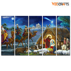 VIBECRAFTS Three King And Holy Family 5 Pieces Canvas Wall Painting For Home | Office | Living Room | Gift (PTVC5Pcs4_8525)