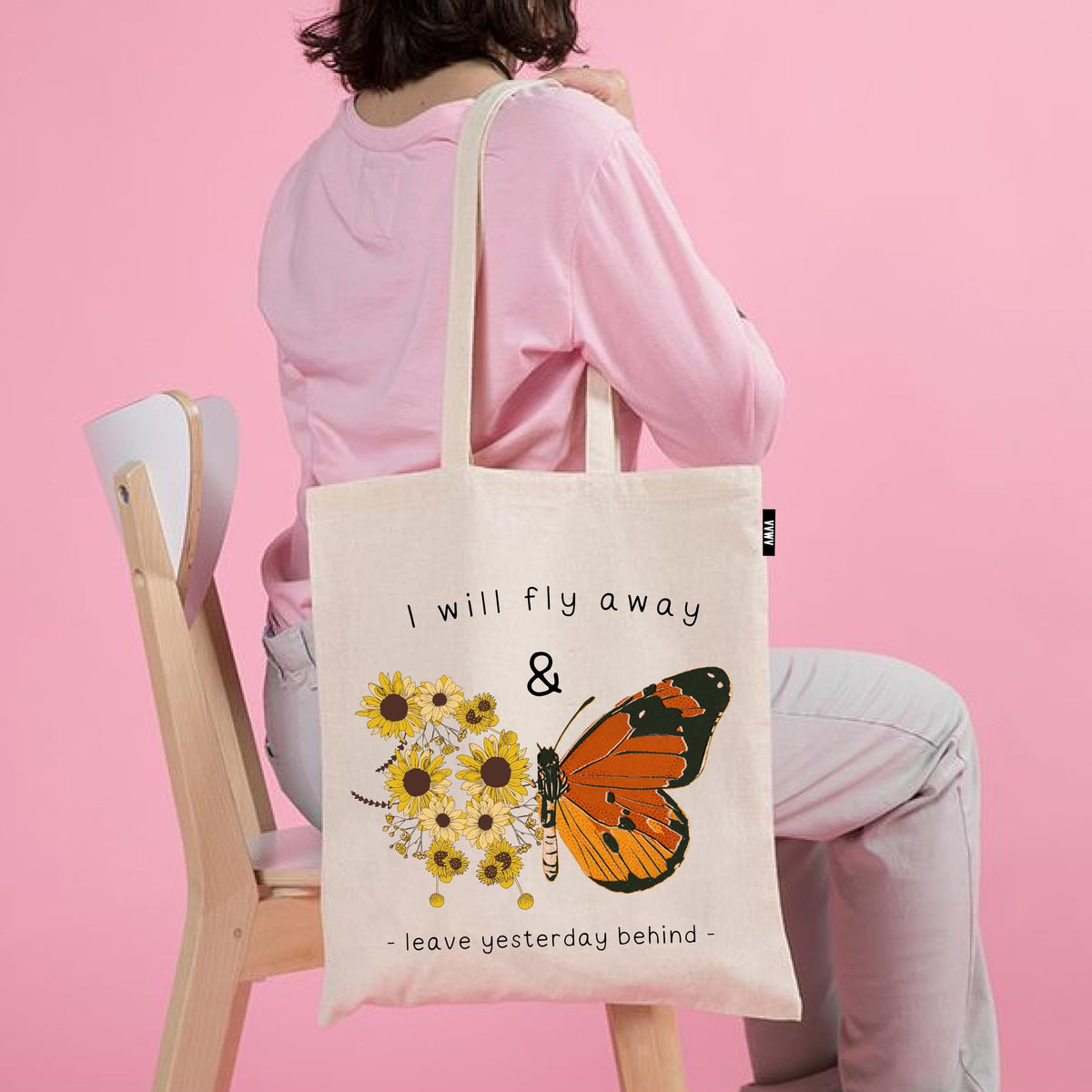 VVWV Tote Bag | 100% Organic Cotton Shopping | Grocery | Tote Bag Women Office College Grocery Vegetable Bags Market, Canvas Tote Bag 15kgs Capacity 13 x 15.7 Inch (Butterfly)