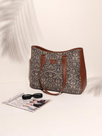 ZOUK Lattice Lace Getaway Handbag | Jute | Vegan Leather Handcrafted Tote Bag | Black