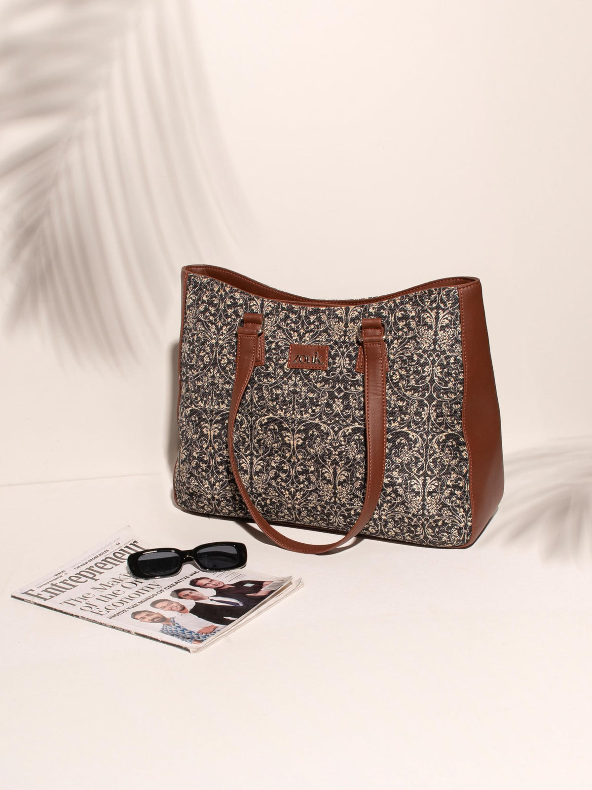 ZOUK Lattice Lace Getaway Handbag | Jute | Vegan Leather Handcrafted Tote Bag | Black