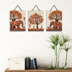 Artvibes Traditional Elephant And Tree Designer Home Art For Decorative Wall Art MDF Wooden Wall Hanger for Living Room | Home Decor | Aesthetic Wooden Decor | Ideal Gifts (WH_96186N), Set of 3
