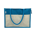 JUTEKA Multicolor spacious Jute Bag with Zipper Closure, Full Size Front Pocket and Large Handles… (Sky Blue)