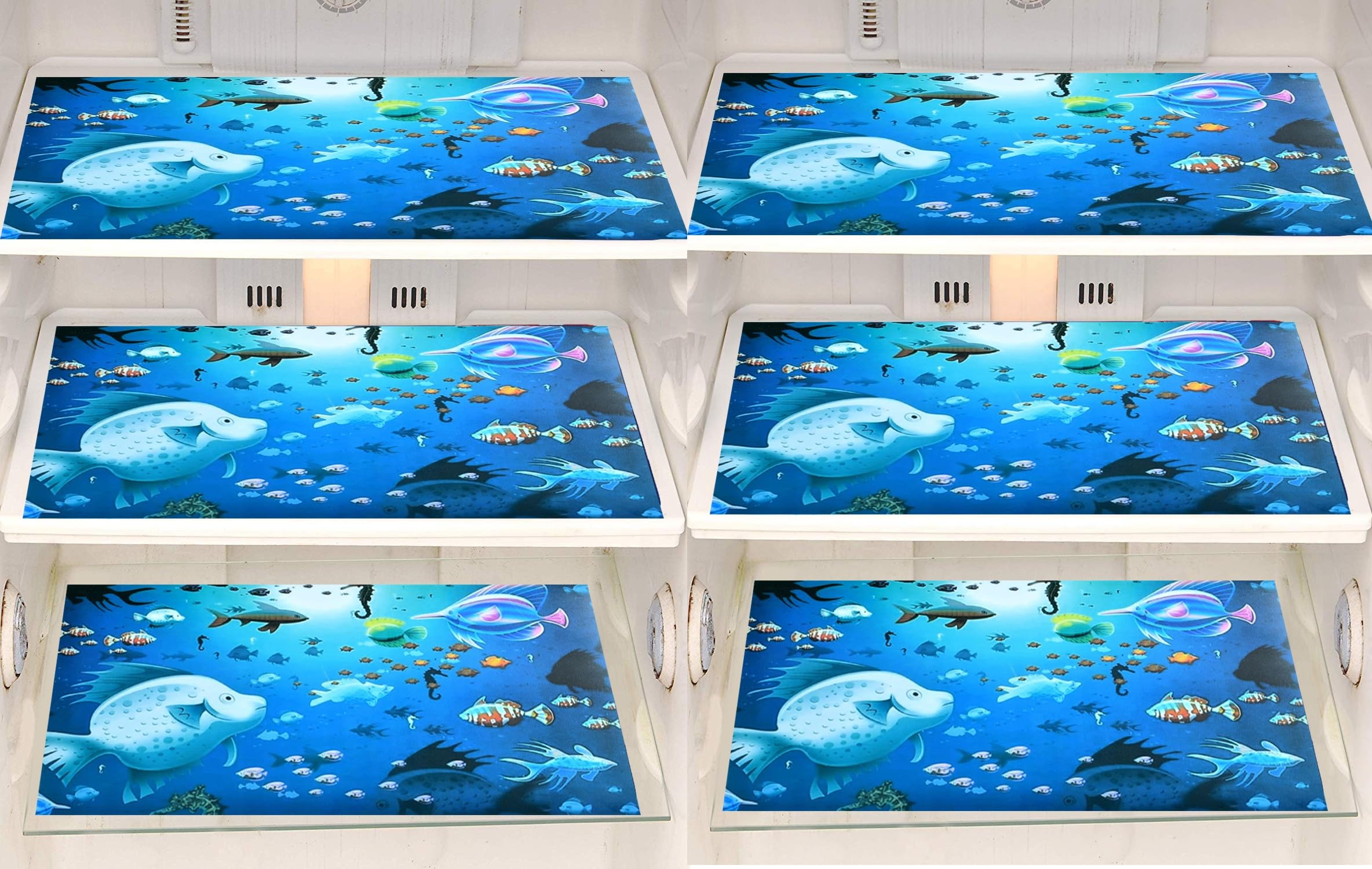 FACTCORE Refrigerator Drawer Mat/Fridge Mat Set of 6 Piece (11.5 X 17.5 Inches) (Fish) Kafalo