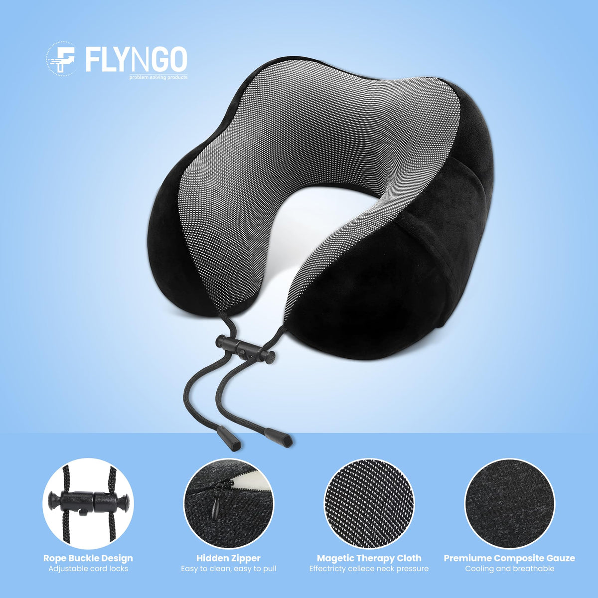 Billebon Premium Neck Pillow for Travelling Airplane Travel Pillow Comfortable Head Rest Neck Holder Pillow (Navy Blue with Eye Mask)