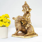 ARTVARKO Big Brass Ganesha Bhagwan Seated on Rat Idol Ganesha Mooshak Statue Ganpati Murti for Home Entrance Decor Luck Gift 14 Inches