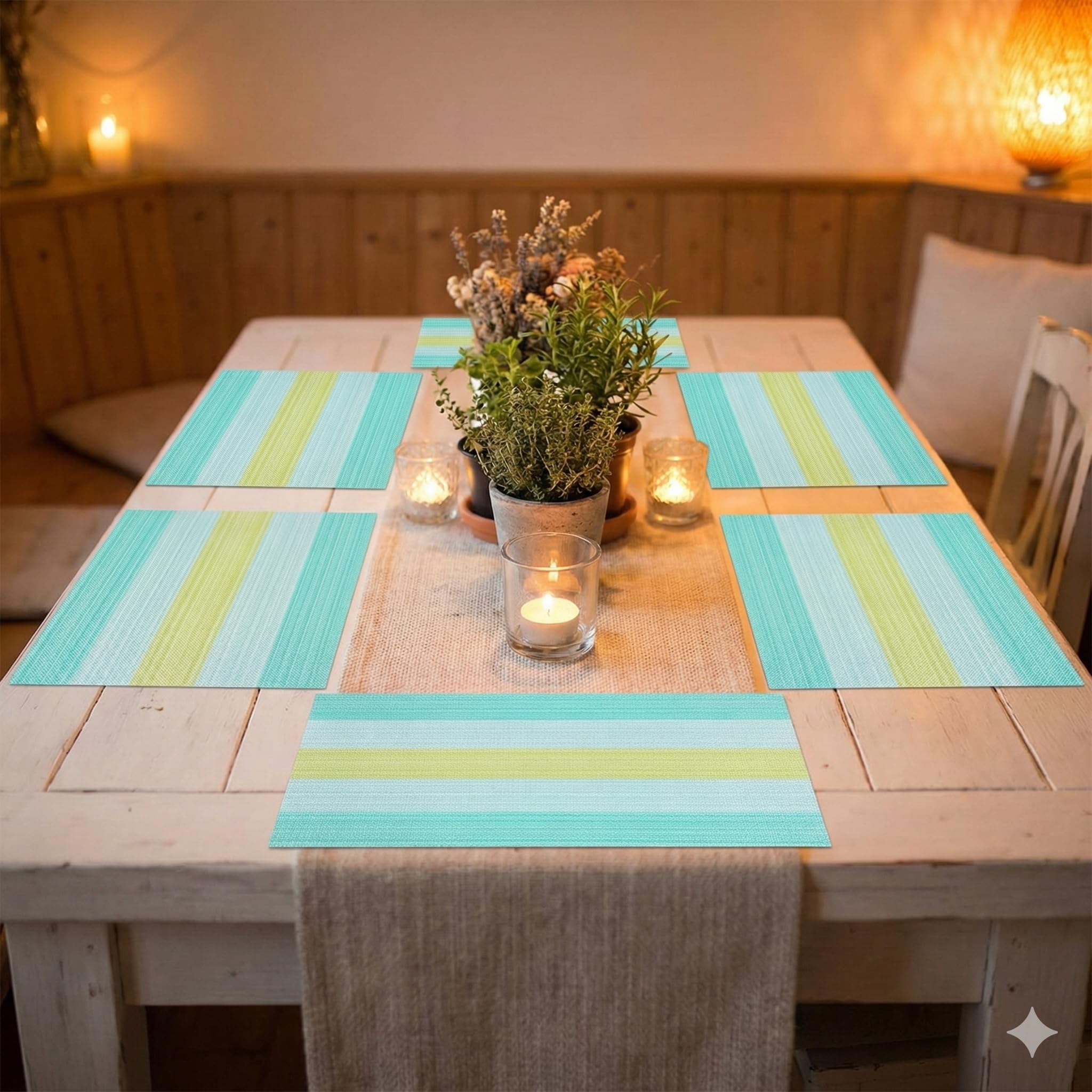 YELONA Placemats Set of 6, Heat-Resistant Woven Vinyl Table Mats, Non-Slip & Washable Dining Tablemats for Kitchen & Dinner Decor, Light Blue (45cm x 30cm) Kafalo