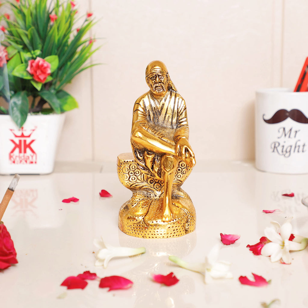 KridayKraft Shirdi Sai Baba Idol Metal Statue Showpiece for Car Dashboard & Home,Office Decorative Saibaba Idol Murti,Religious Gift Article,Showpiece Figurines,Corporate Gift...
