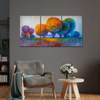 VIBECRAFTS 3 Pieces Beautiful Round Trees Canvas Wall Painting Fitted With Wooden Frame For Home | Office | Living Room | Gifts(PTVC3Pcs3_11517)