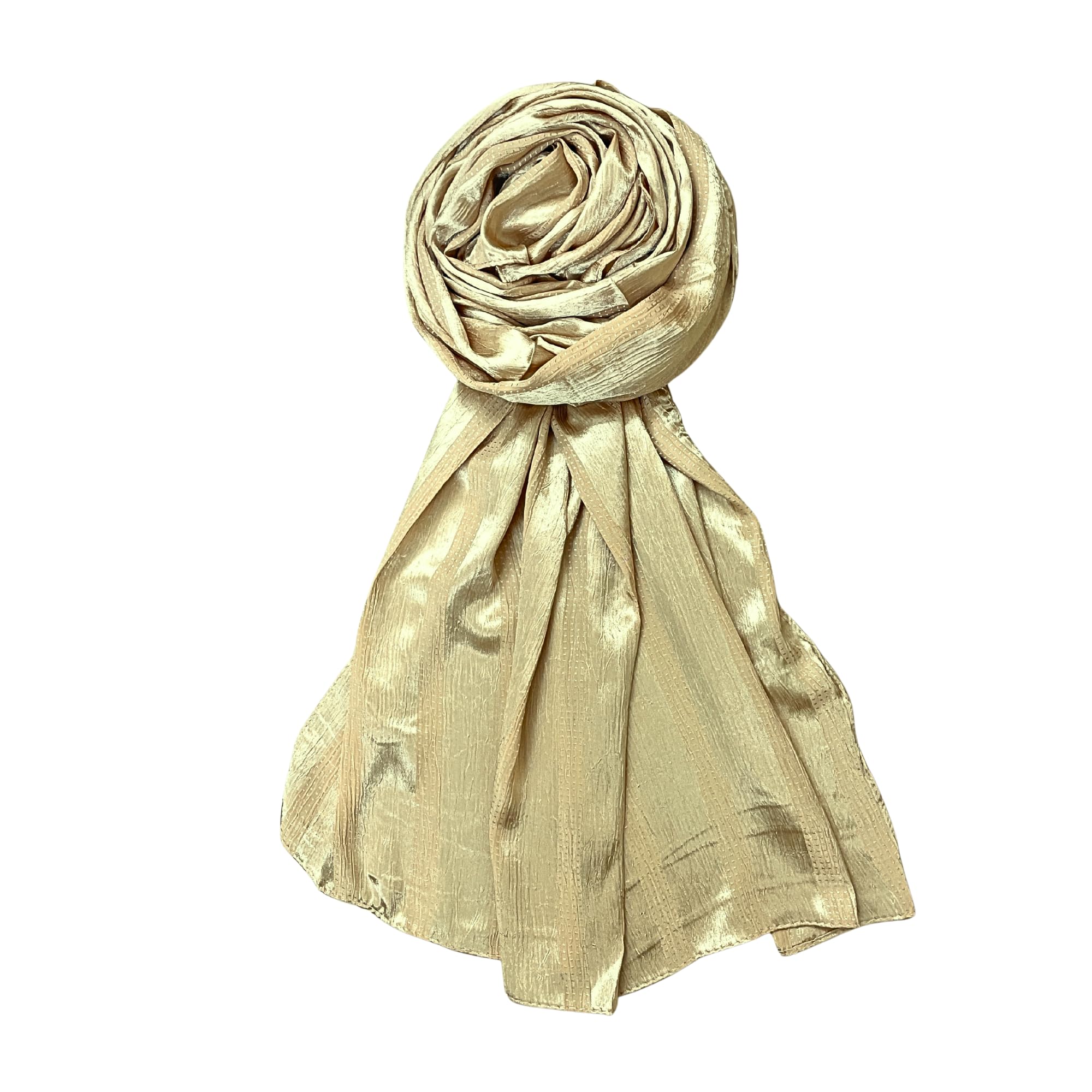 FAHABO Scarf Woman Premium Self-Woven Satin Silk Scarves | Hijab Scarf | Headscarf | Neck Scarf | Stoles | Wraps (Blanched Beige)