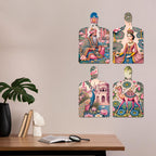 Artvibes Camel Peacock & Beautiful Women Royal Pichwai Art Wooden Wall Hanger for Home Decor | Printed Wall Decoration | Graphic Artwork | Aesthetic Wooden Decor | Ideal Gifts (WH_5626N), Set of 4