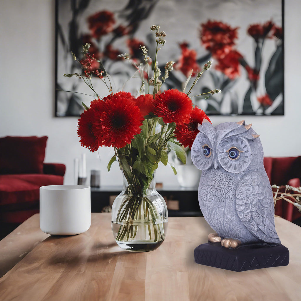KRAFTSKALA Owl Polyresin Showpiece Item 6 Home Decor Tabletop Statue for Living Room, Study Desk and Office (Owl on Sq Base)
